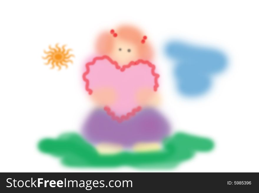 Little kid with heart illustration, blur story design