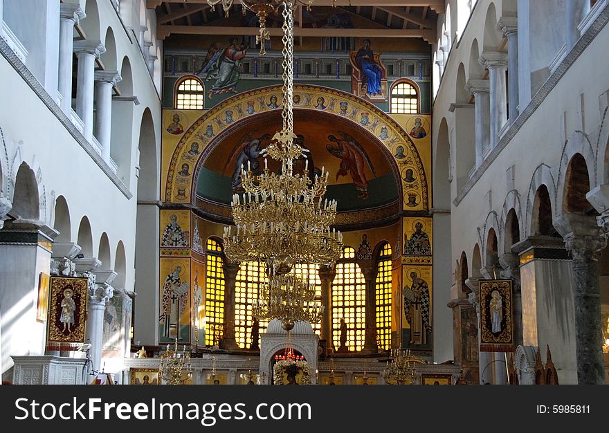 Interior of a St Dimitrios  Christian church   in ThessalonÃ­ki, Greece. Interior of a St Dimitrios  Christian church   in ThessalonÃ­ki, Greece.