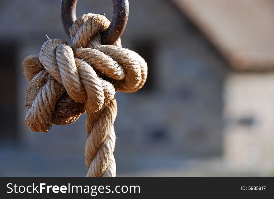 Rope fastened on a church bell. Rope fastened on a church bell