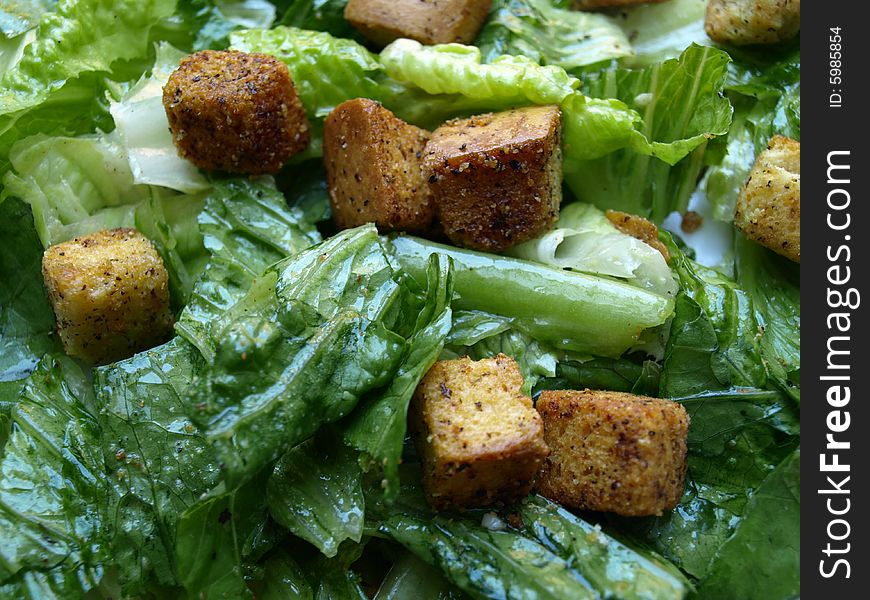 A healthy organic crouton and lettuce  salad. A healthy organic crouton and lettuce  salad.