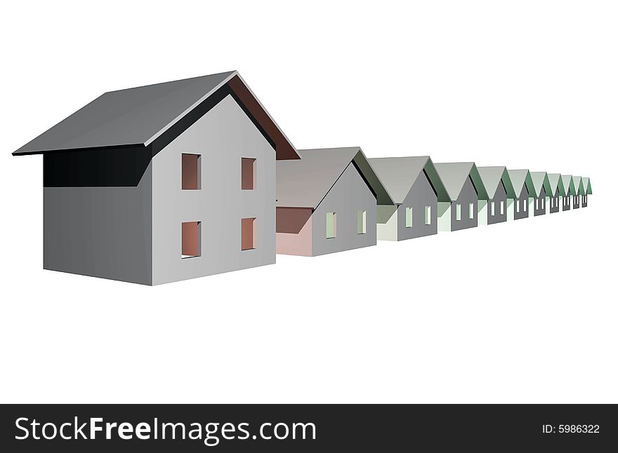 3D render of modern houses isolated over white background