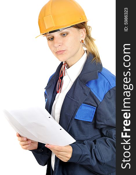 Attractive Engineer Woman Reads Paper
