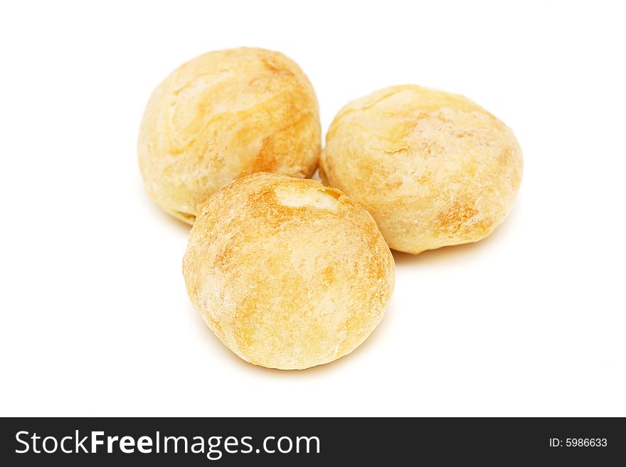 Three red bean paste pastry isolated on white background.