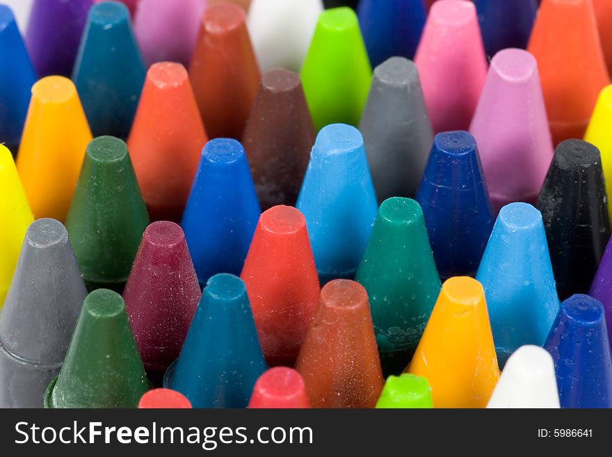 Stack of Wax Crayons macro, selective focus