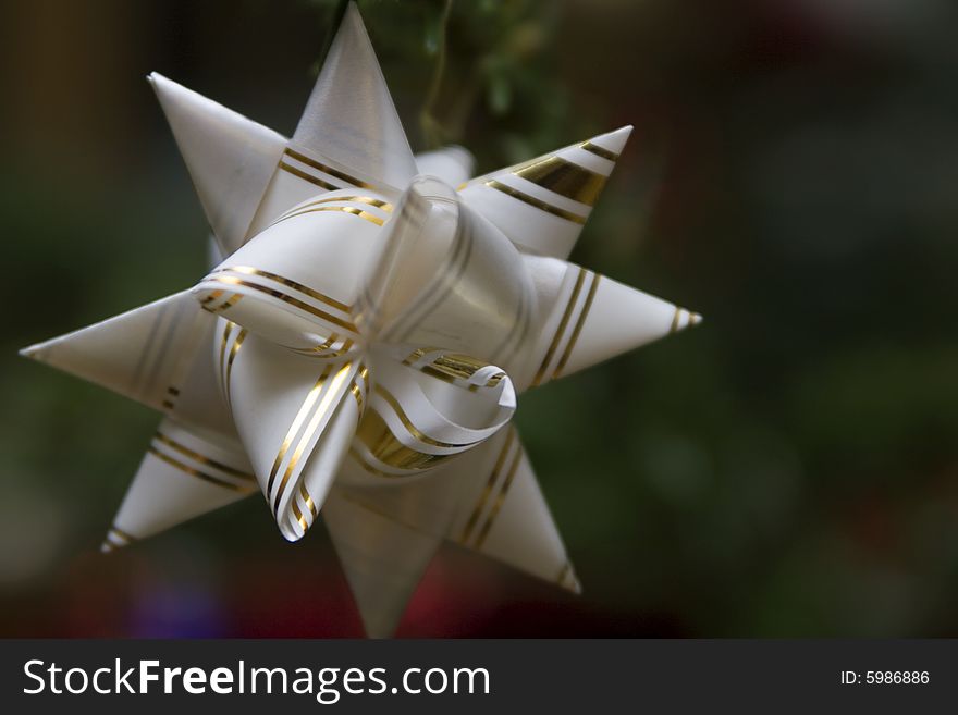 White plastic bow on the Christmas tree