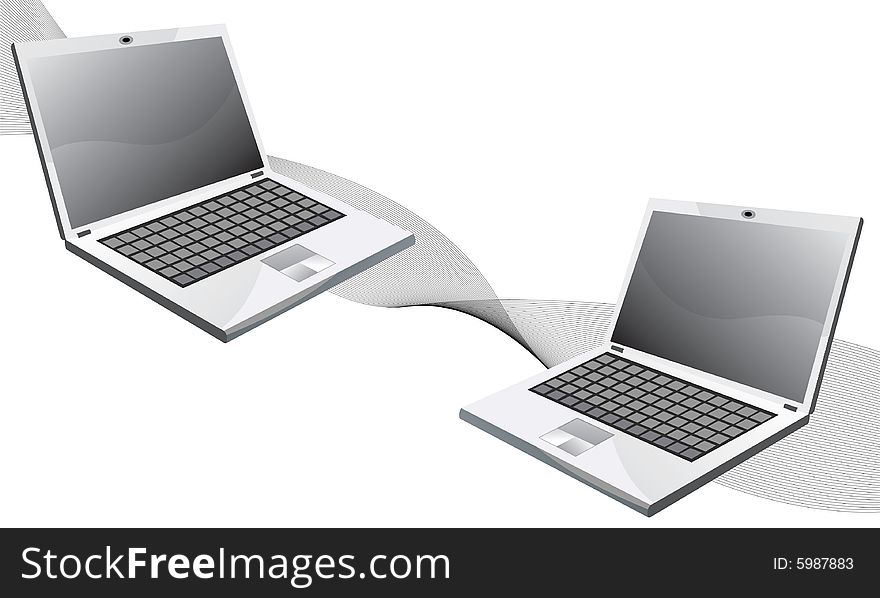 Business background with laptop and waves, vector illustration