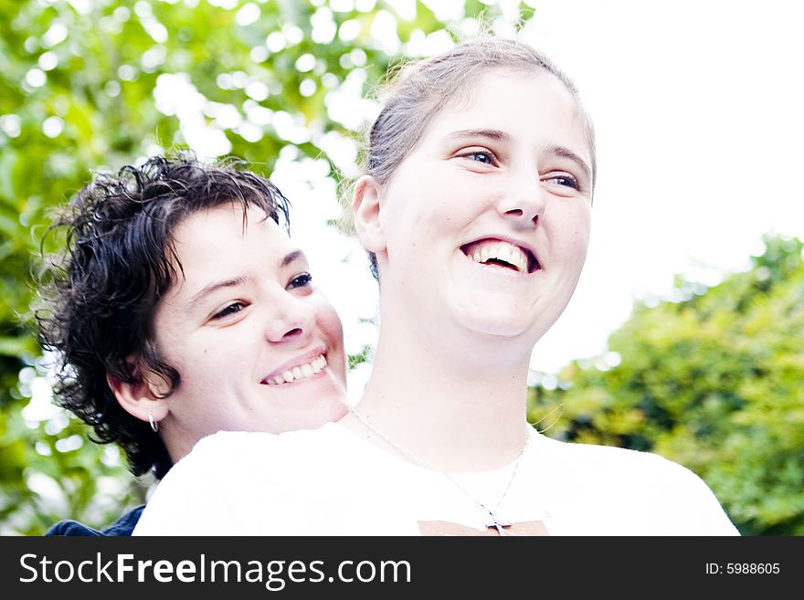 Two Female Models laughing together. Two Female Models laughing together