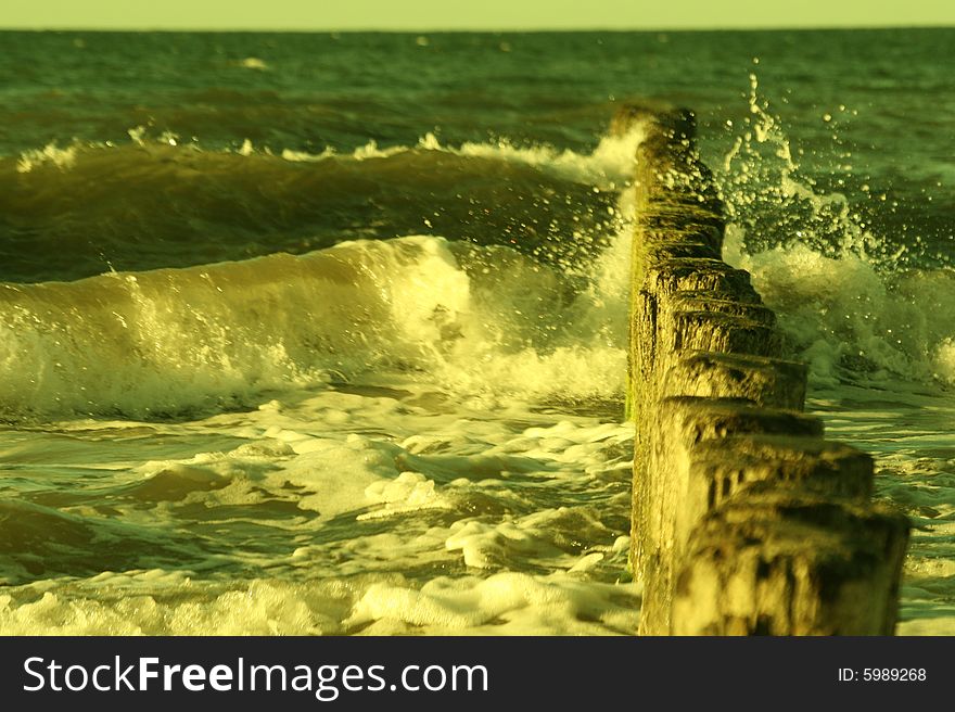 Polish sea, splash, sea is almost calm after 2 days of storm. Polish sea, splash, sea is almost calm after 2 days of storm