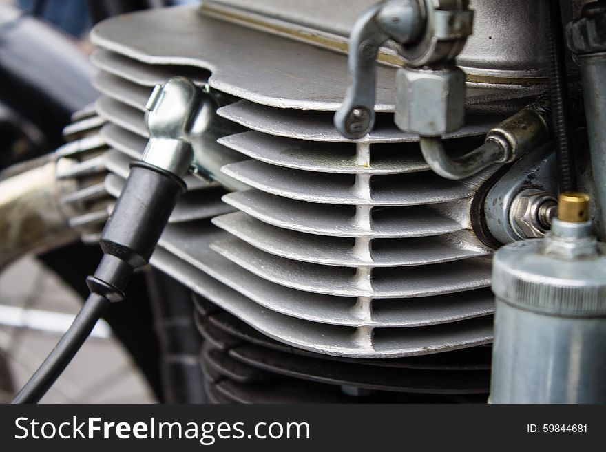 Motorcycle Cylinder Close Up With Spark Plug.