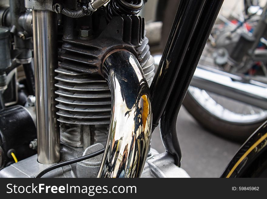 A Close up Shot of a Motorcycle Exhaust Pipe. Retro Technology. A Close up Shot of a Motorcycle Exhaust Pipe. Retro Technology.