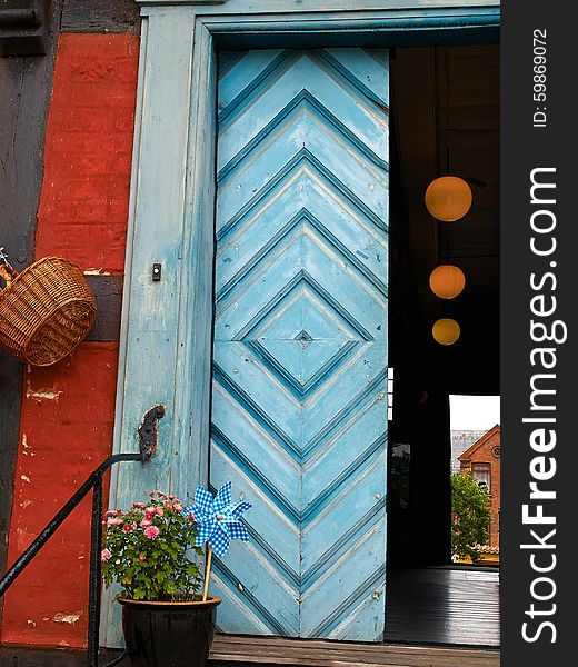 Bright colors traditional painted wooden door