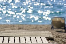 Wooden Walkway To A Sand Beach With Sun Beds Stock Photography Wooden Walkway To A Sand Beach With Sun Beds Stock Photography
