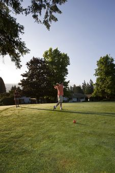 Couple Playing Golf On Course - Vertical Royalty Free Stock Image