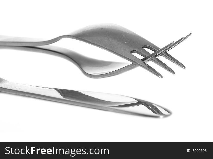Forks and knife isolated on the white abckground