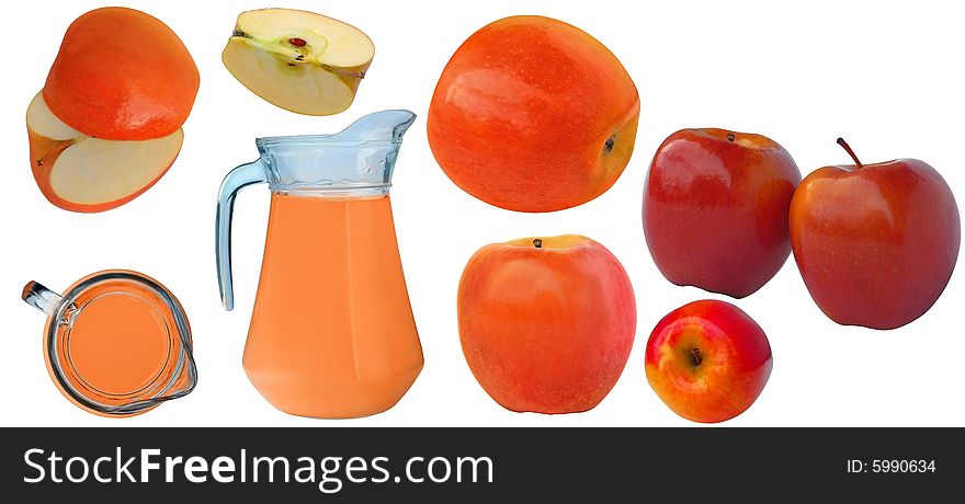 Isolated apple and jug with stew drink. Isolated apple and jug with stew drink.