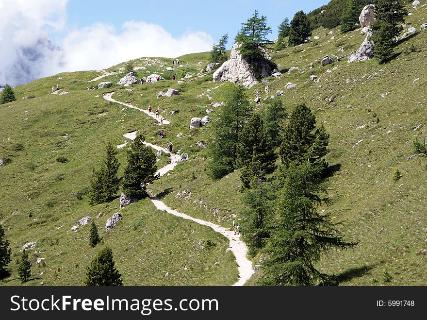 A nice trail in the Dolomites, Italy. A nice trail in the Dolomites, Italy