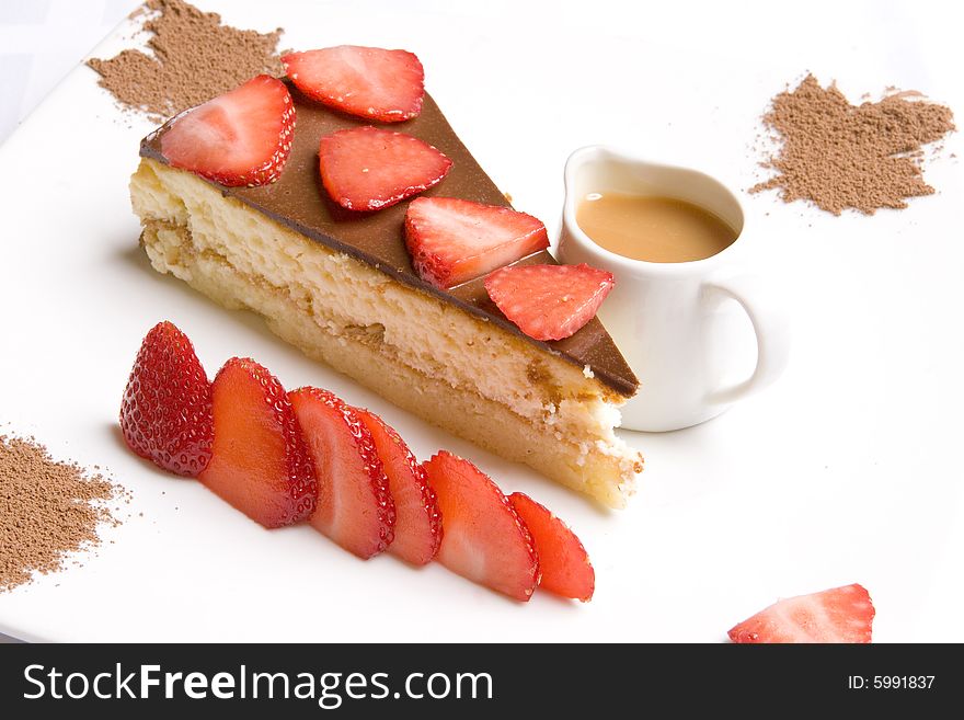 Chocolate pie decorated with strawberry