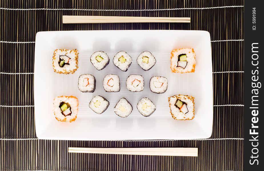 A plate with different kinds of sushi