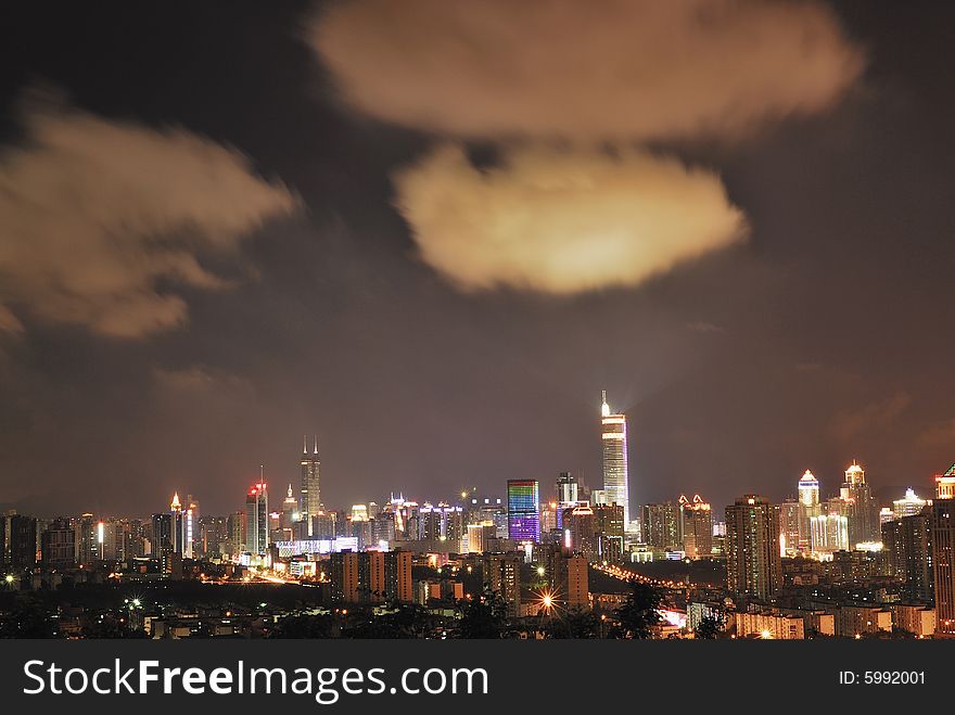 Night view of the bustling city construction. Night view of the bustling city construction