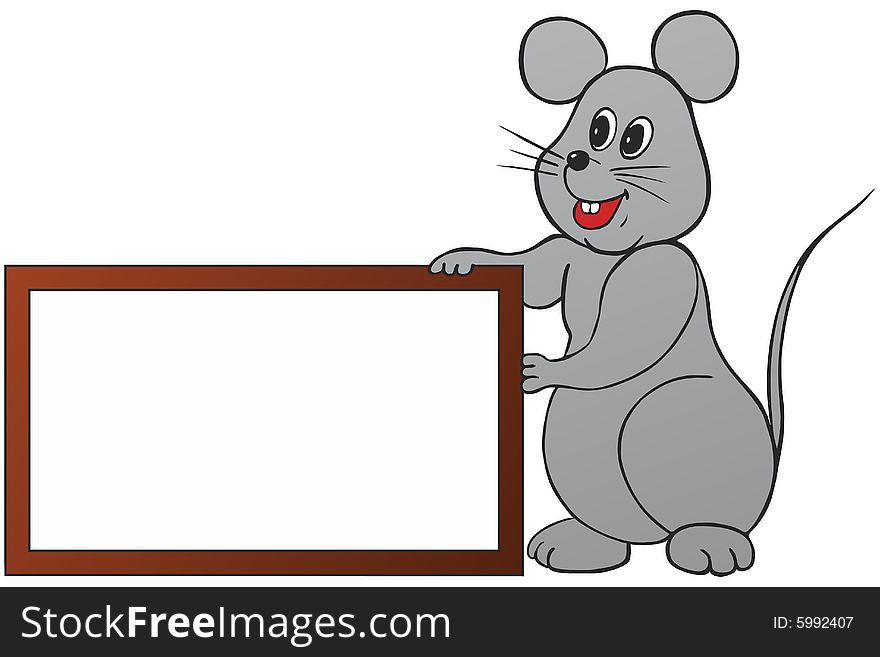 Happy mouse holding a frame. Happy mouse holding a frame