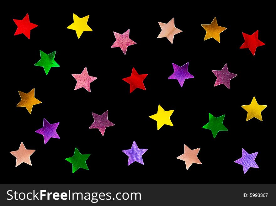 Collection of multicolored stars isolated on black background