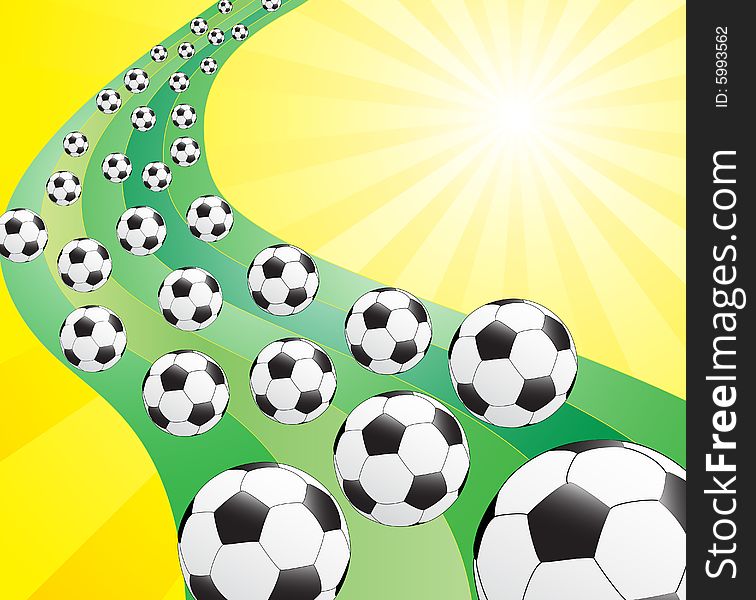 Illustration of background with sun and footballs. Illustration of background with sun and footballs
