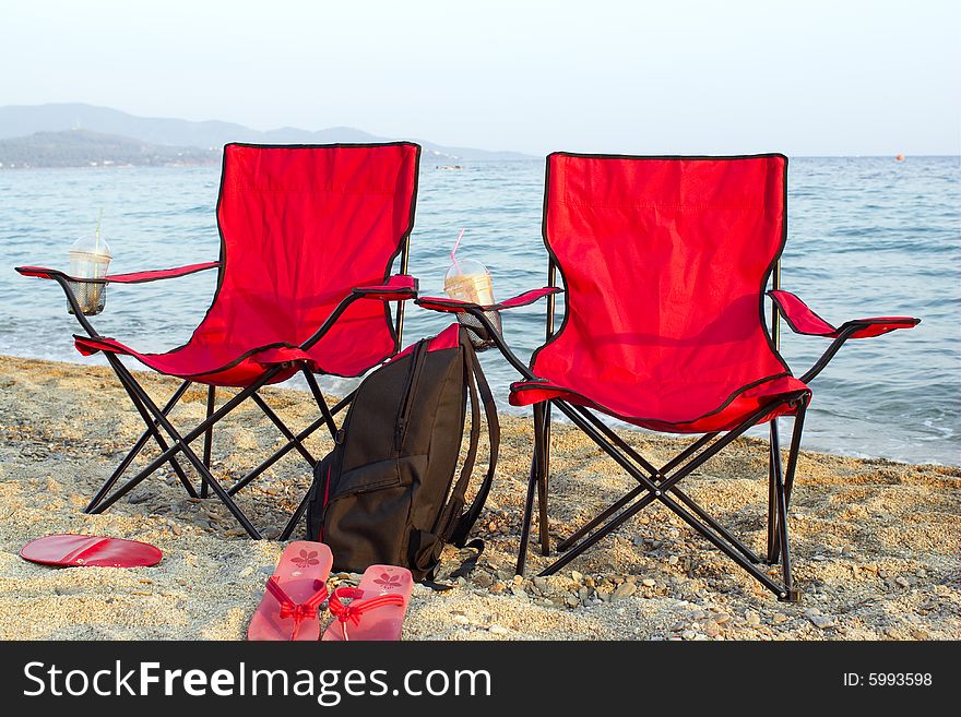 The red chairs on the beach