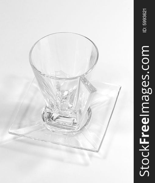 Empty glass cup on a plate