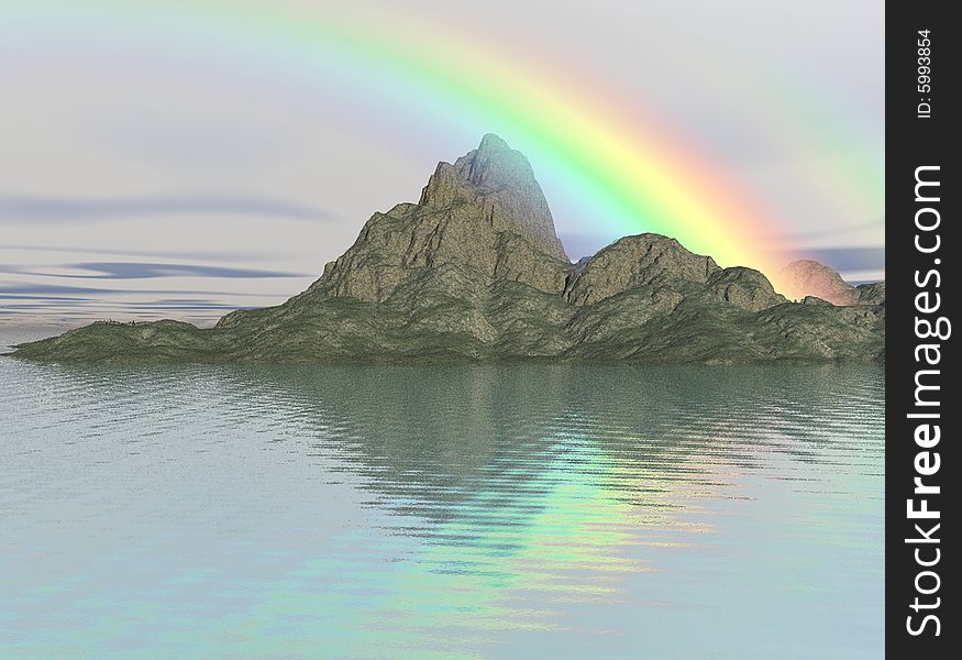 Illustration of an island with rainbow in background. Illustration of an island with rainbow in background