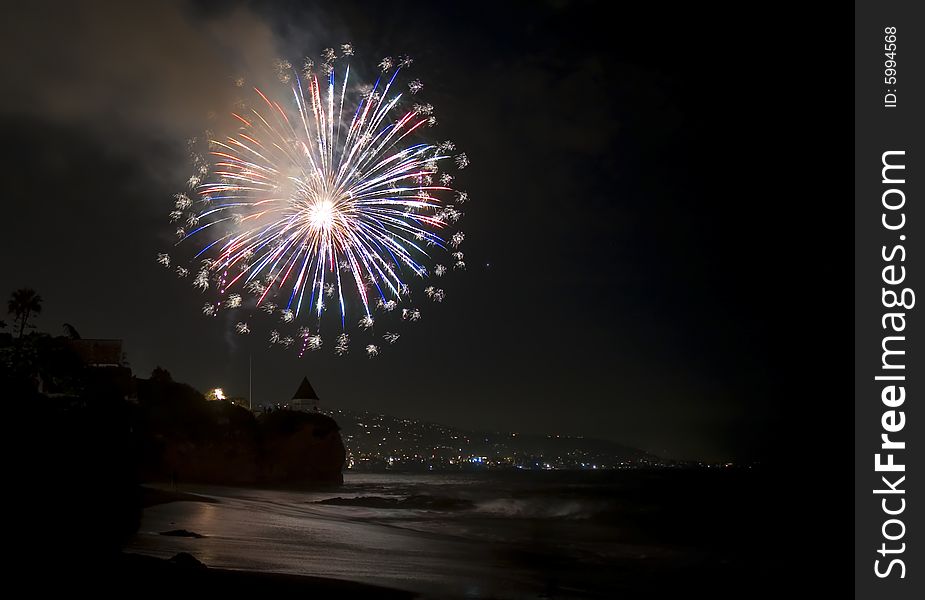 Fireworks captured on the 4th of July by the beach. The camera used was a Nikon D70S with a 18-70mm lens set to 6.0 sec at f/3.8, without flash and ISO 200. Fireworks captured on the 4th of July by the beach. The camera used was a Nikon D70S with a 18-70mm lens set to 6.0 sec at f/3.8, without flash and ISO 200