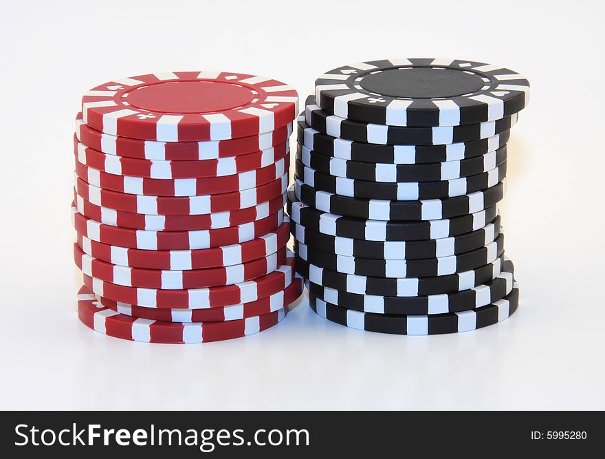 Stacks of Black and Red Poker Chips