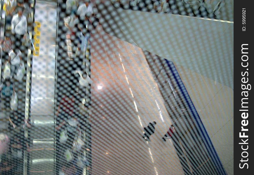 Airline passengers at the evelator, Hong Kong Airport