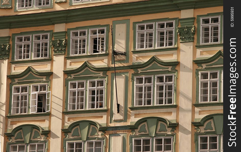 Windows of a historic building in Mala Strana Square, Prague, Czech Republic. Windows of a historic building in Mala Strana Square, Prague, Czech Republic.