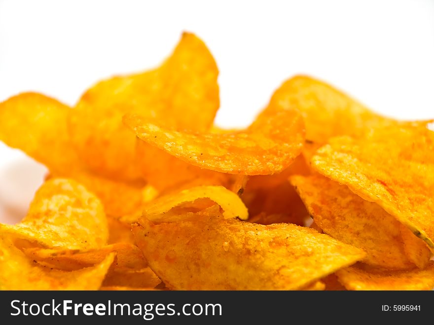 Fresh potato chips with red pepper.