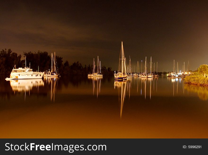 Boats on the intracoastal waterway at dusk. Boats on the intracoastal waterway at dusk