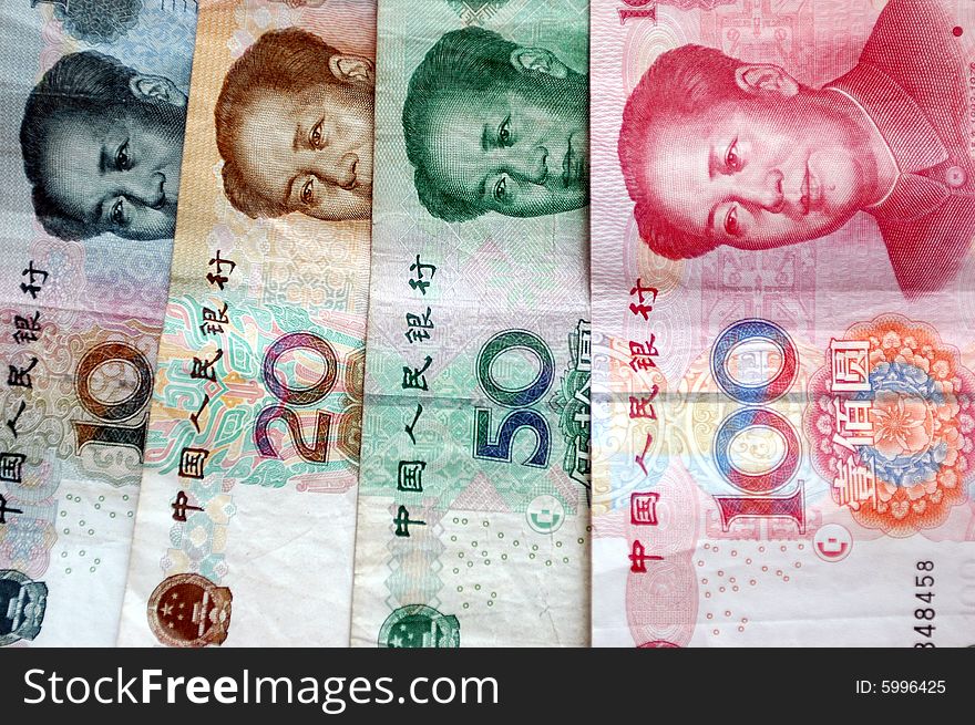 Chinese RMB currency, different banknotes and coins. Chinese RMB currency, different banknotes and coins.