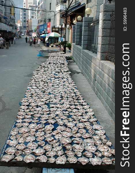 Drying fish in Hunan province. Pieces of fishes cut and exposed to the sun. Drying fish in Hunan province. Pieces of fishes cut and exposed to the sun.