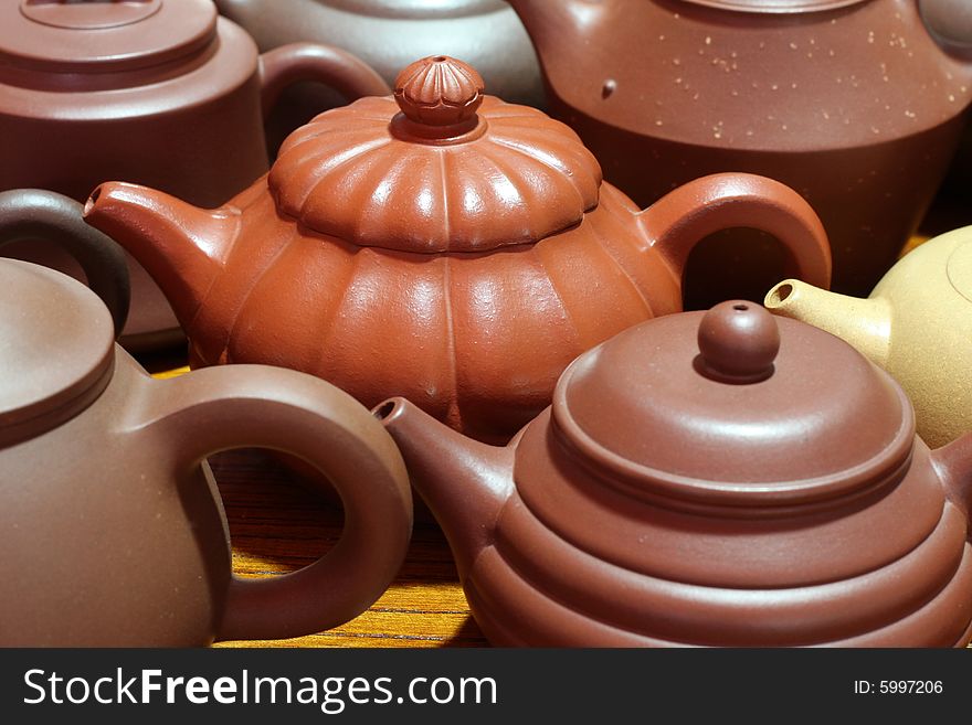 Some teapots,also called zisha teapot in China.