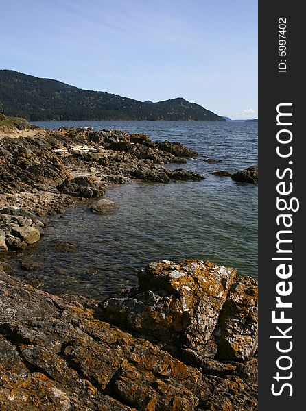 Rocky shoreline of Orcas Island Washington. Rocky shoreline of Orcas Island Washington.