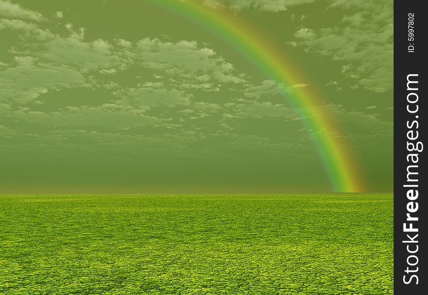 Beautiful landscape with rainbow. 3d image. Beautiful landscape with rainbow. 3d image