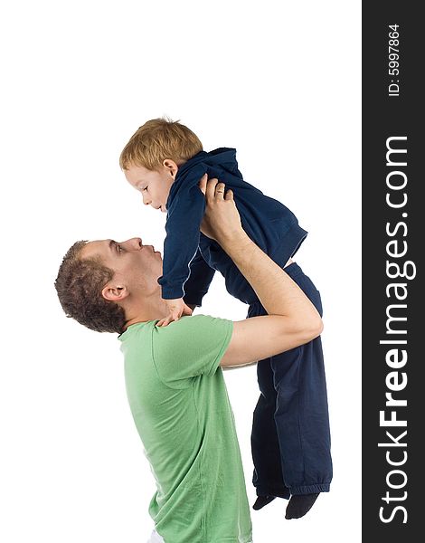 Father with kid on a white background. Father with kid on a white background