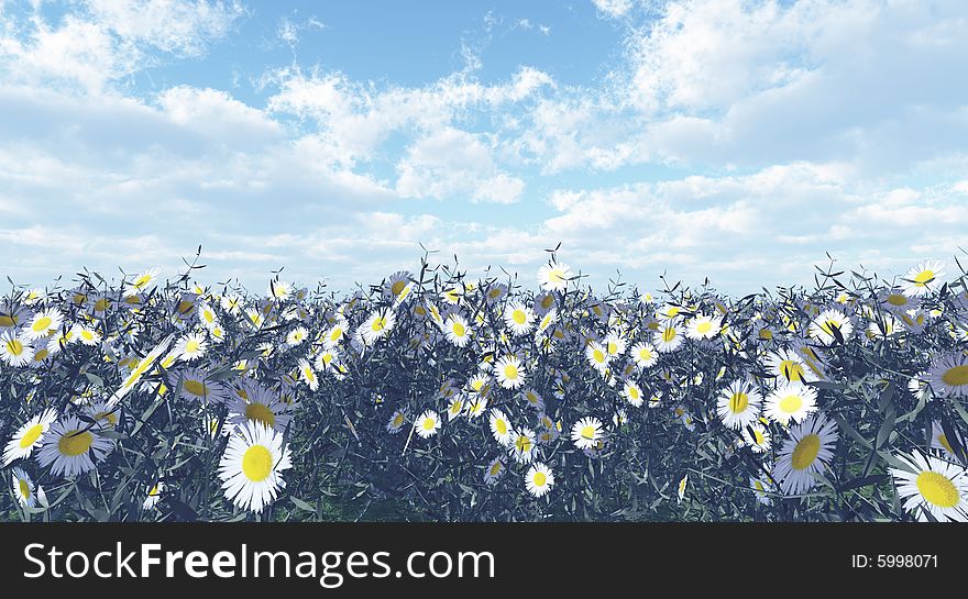 Beautiful field of flowers. 3d image. Beautiful field of flowers. 3d image