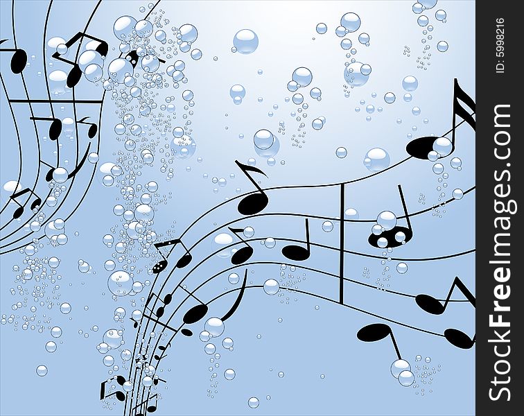 Illustration of background with music and light and bubbles. Illustration of background with music and light and bubbles