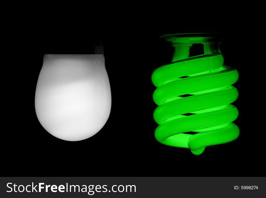 Green energy fluorescent light glowing. Green energy fluorescent light glowing