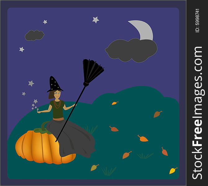 Halloween witch on the pumpkin