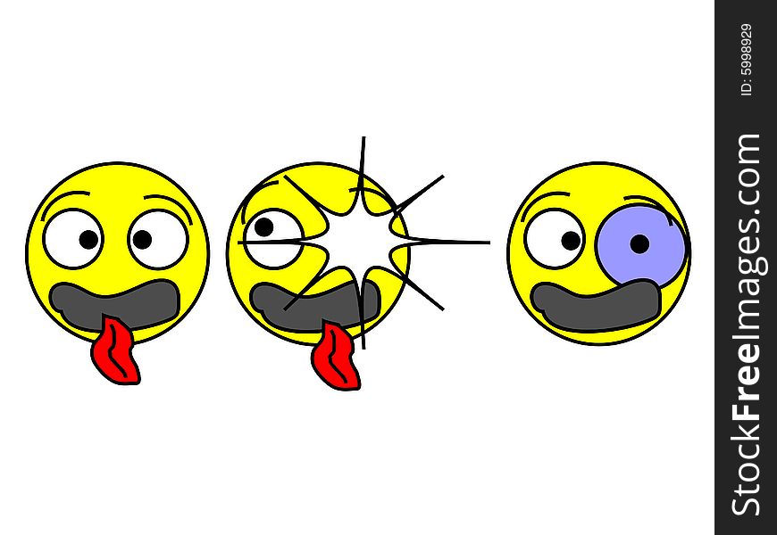 Sequence from three ridiculous pictures. The smiley put out one's tongue, then to it blow in an eye, and here, it already with a shiner. Sequence from three ridiculous pictures. The smiley put out one's tongue, then to it blow in an eye, and here, it already with a shiner.