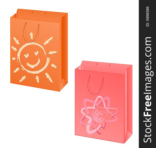 Vector orange and pink paper packet with decoration sun and flower like painting style. Vector orange and pink paper packet with decoration sun and flower like painting style