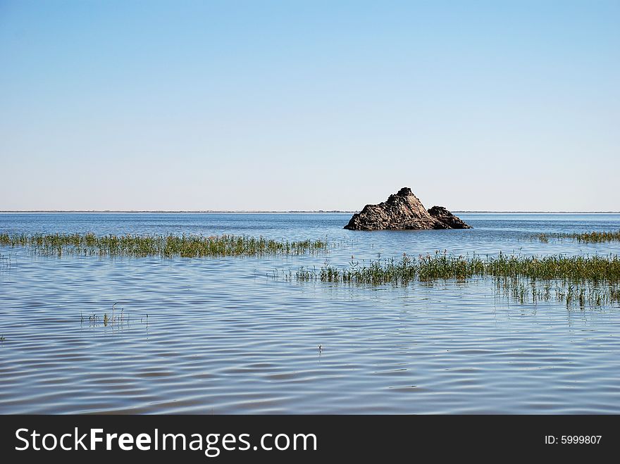 The lake and blue sky is beautiful