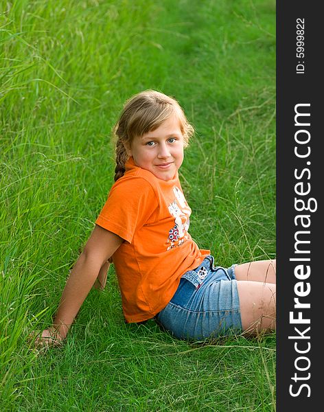 Girl Sit On Grass