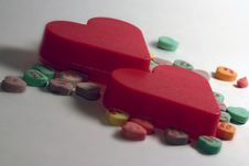 Two Hearts With Candy Royalty Free Stock Photo Two Hearts With Candy Royalty Free Stock Photo